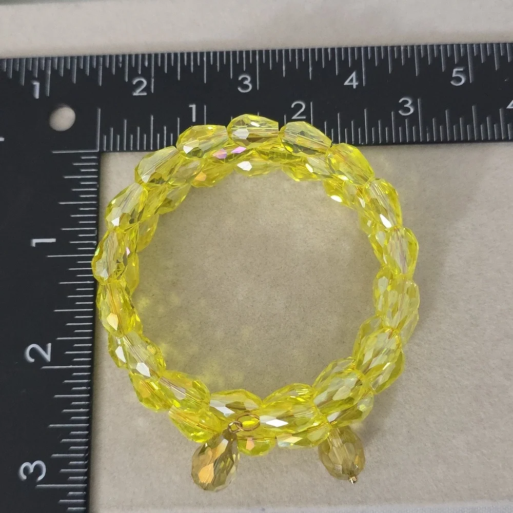 Yellow AB Crystal Coil Spiral Wrap Bracelet with Teardrop Charms